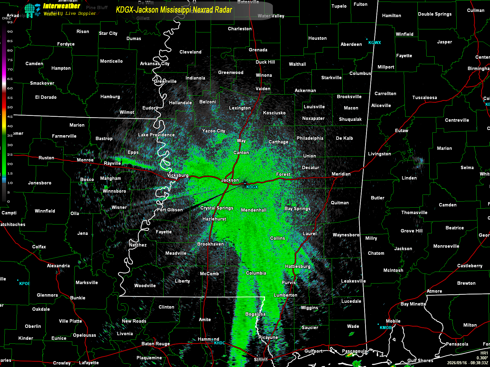 Live radar from KDGX