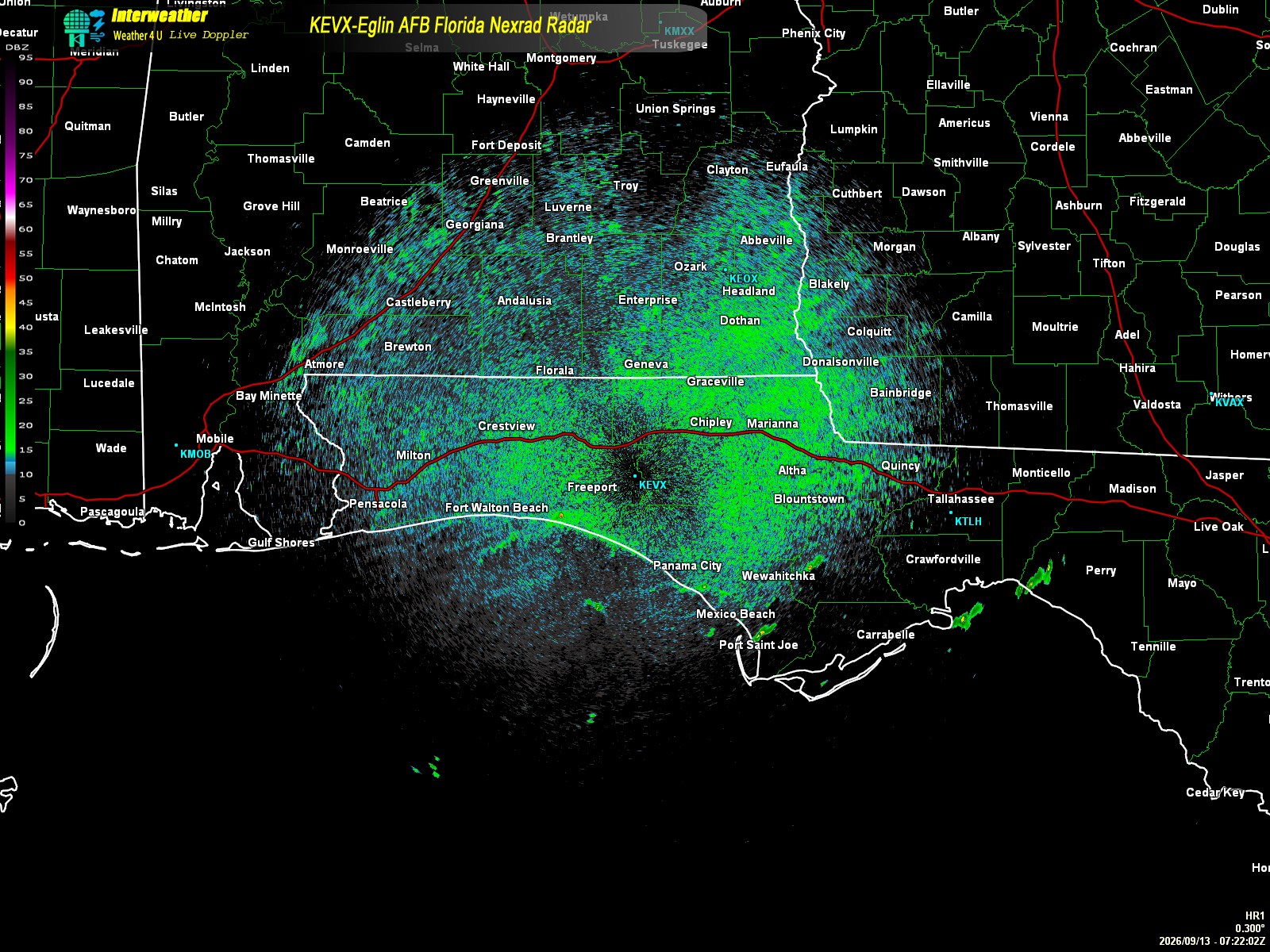 Live radar from KEVX