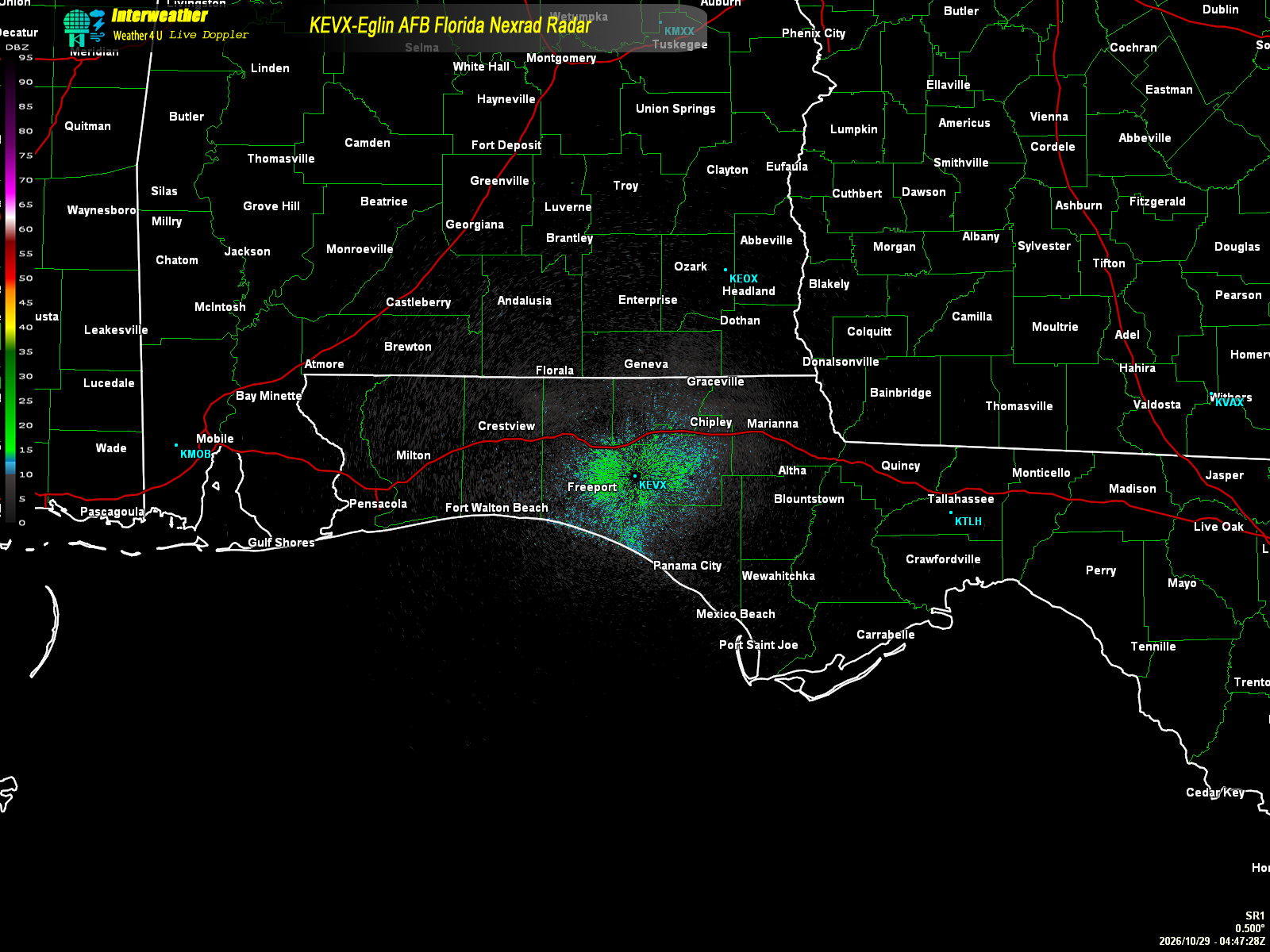 Live radar from KEVX